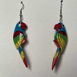 Vibrant Hand Painted Wooden Parrot Earrings